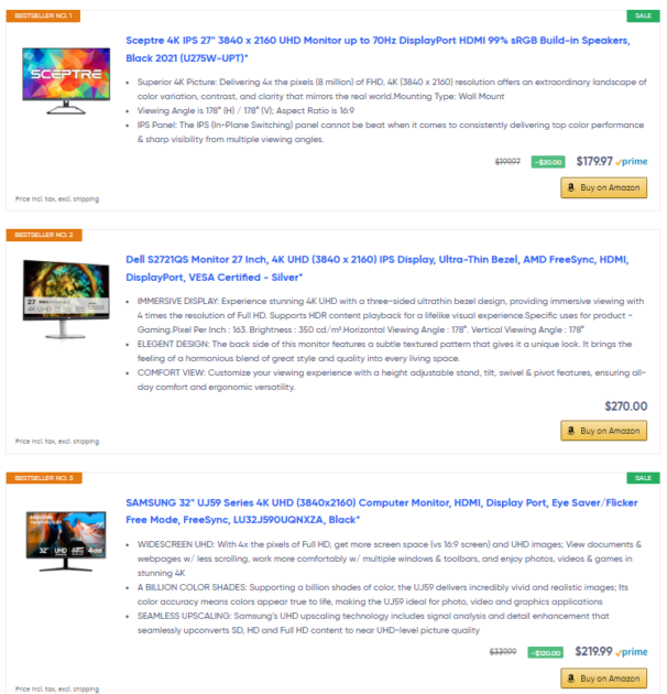 Bestseller lists with aawp