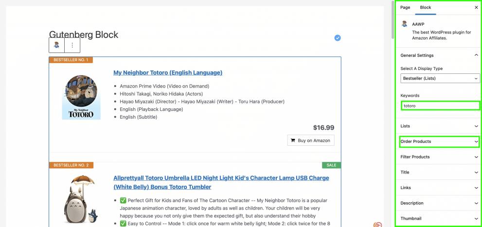 Gutenberg Block – AAWP – Amazon WordPress Plugin